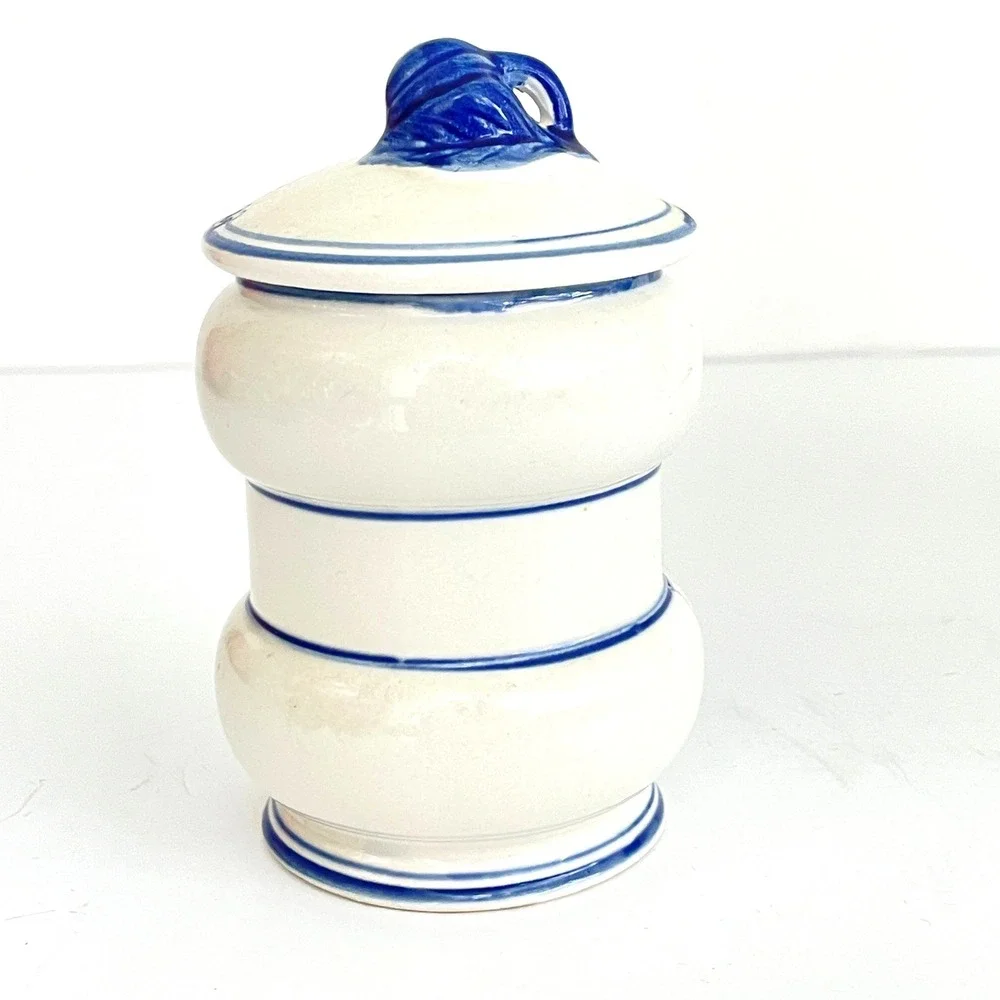 Vintage Blue and White Onion Pattern Ceramic Sugar Canister with Lid